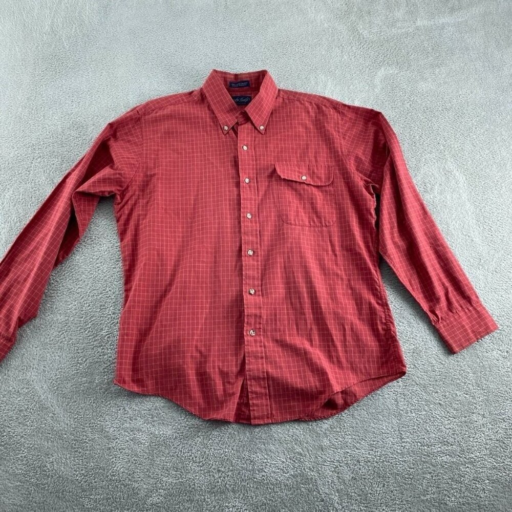 Lord & Taylor Mens Red Plaid Button-Down Shirt Large L 55% Cotton 45% 3434